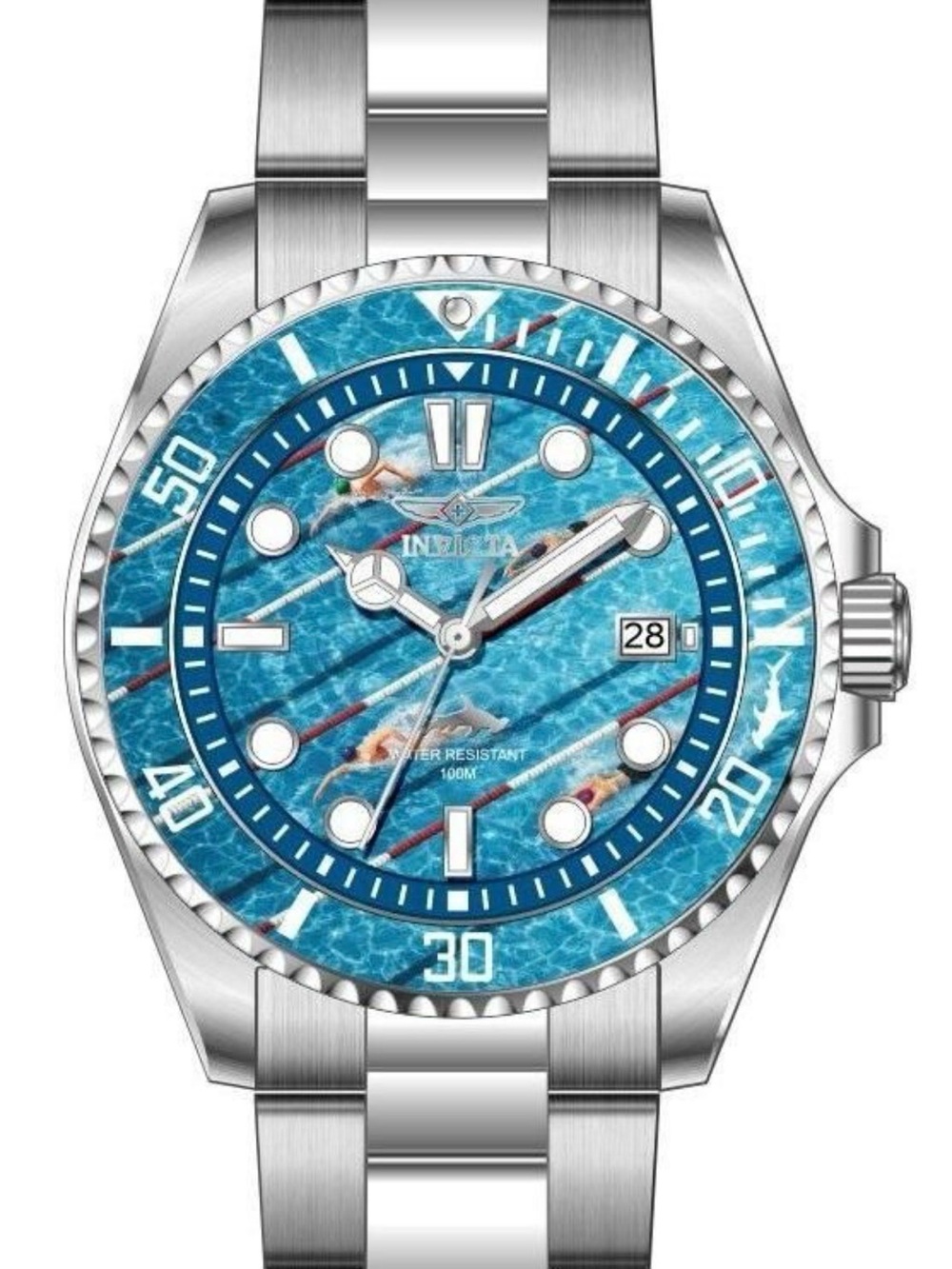 Invicta Pro Diver Women's Blue and Silver Pool-Pattern Stainless Steel Watch